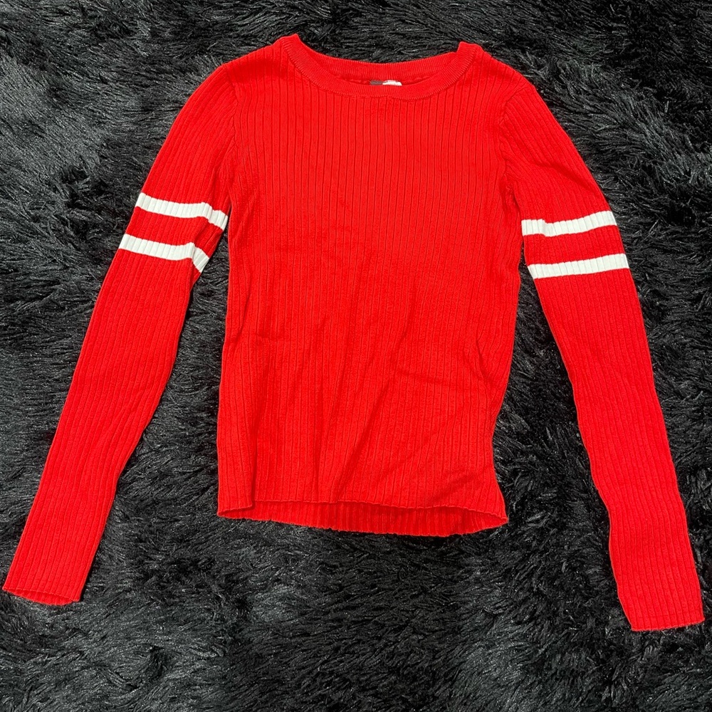 Red varsity sweater